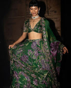 Green Wedding Special Grand Flair Lehenga with Heavy CanCan for Festive Wear embroidery close-up