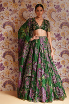 Green Wedding Special Grand Flair Lehenga with Heavy CanCan for Festive Wear back view