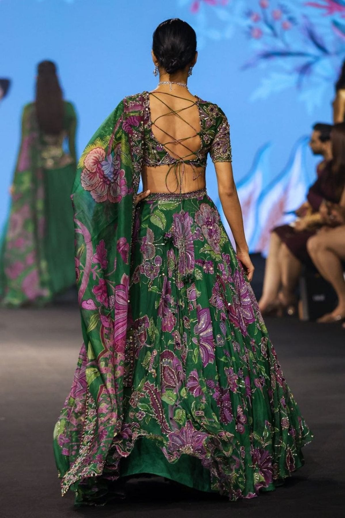Green Wedding Special Grand Flair Lehenga with Heavy CanCan for Festive Wear colour variant view