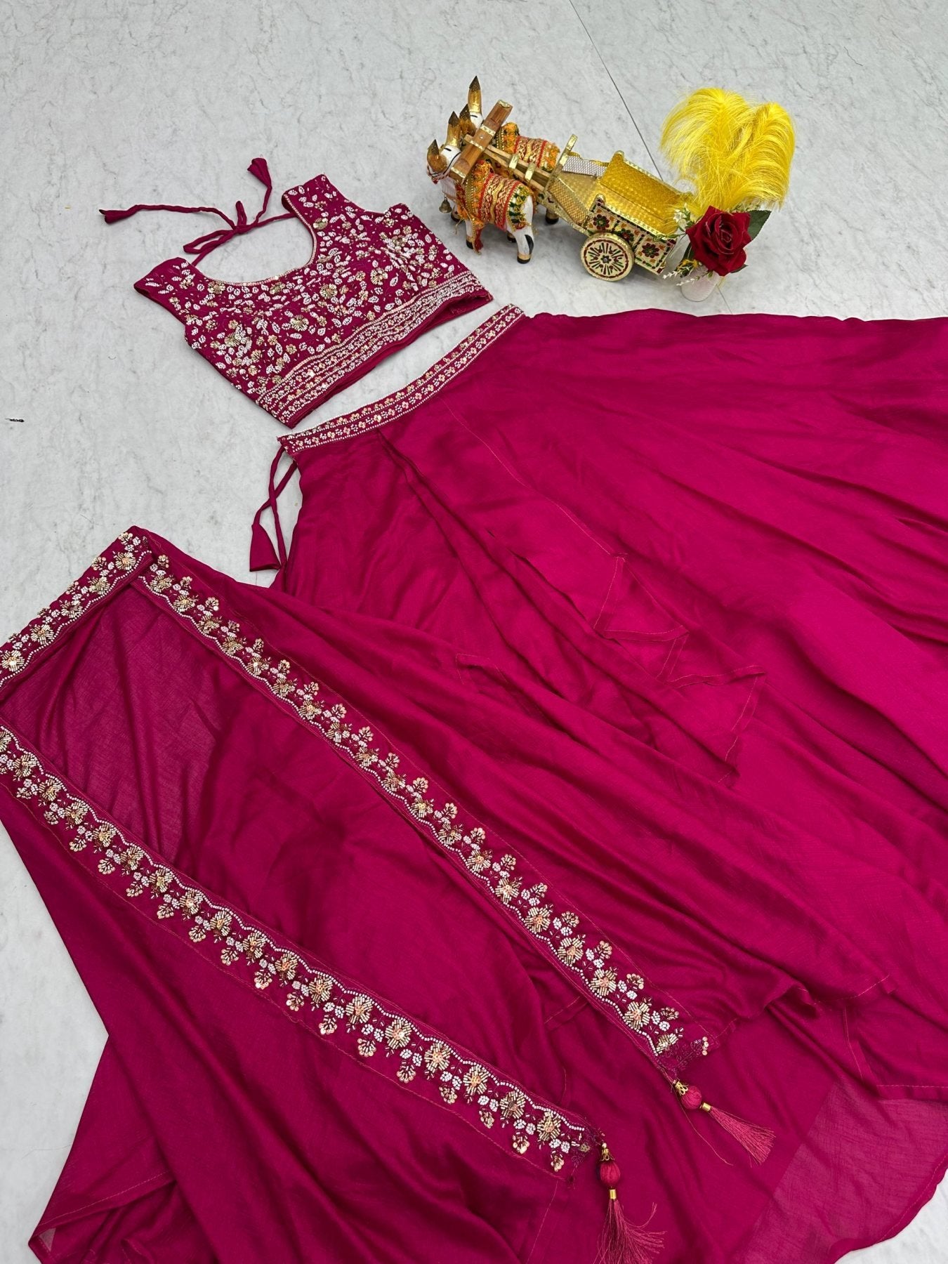 Wedding Special Vichitra Lehenga with Shrug Dupatta and Heavy Work embroidery close-up