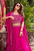 Wedding Special Vichitra Lehenga with Shrug Dupatta and Heavy Work back view