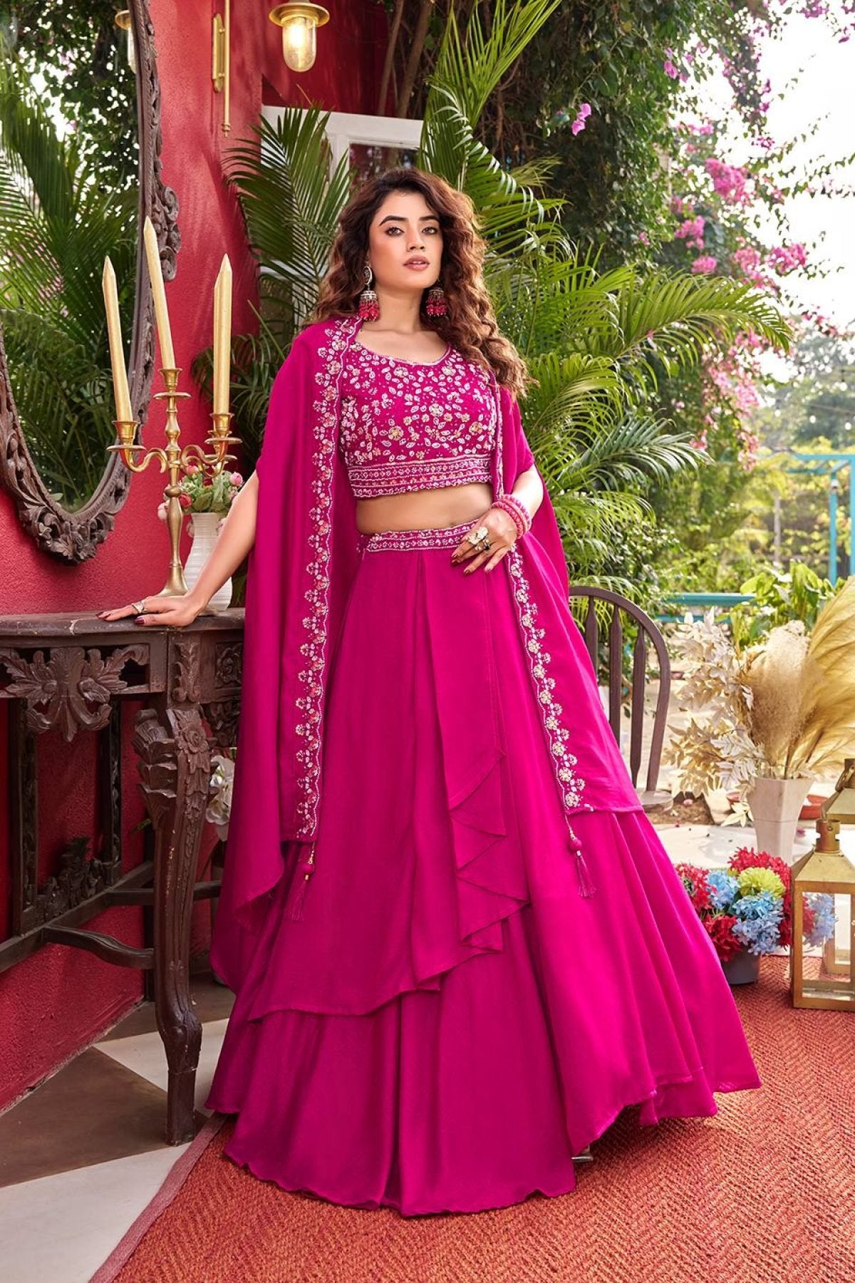 Wedding Special Vichitra Lehenga with Shrug Dupatta and Heavy Work colour variant view