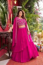 Wedding Special Vichitra Lehenga with Shrug Dupatta and Heavy Work full drape view
