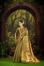 Green Kanjivaram Saree - side drape view