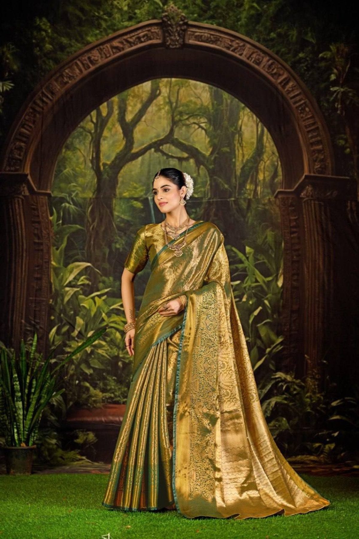Green Kanjivaram Saree - side drape view