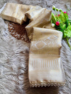 White Banarasi Saree - side drape view