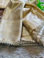 White Banarasi Saree - back view