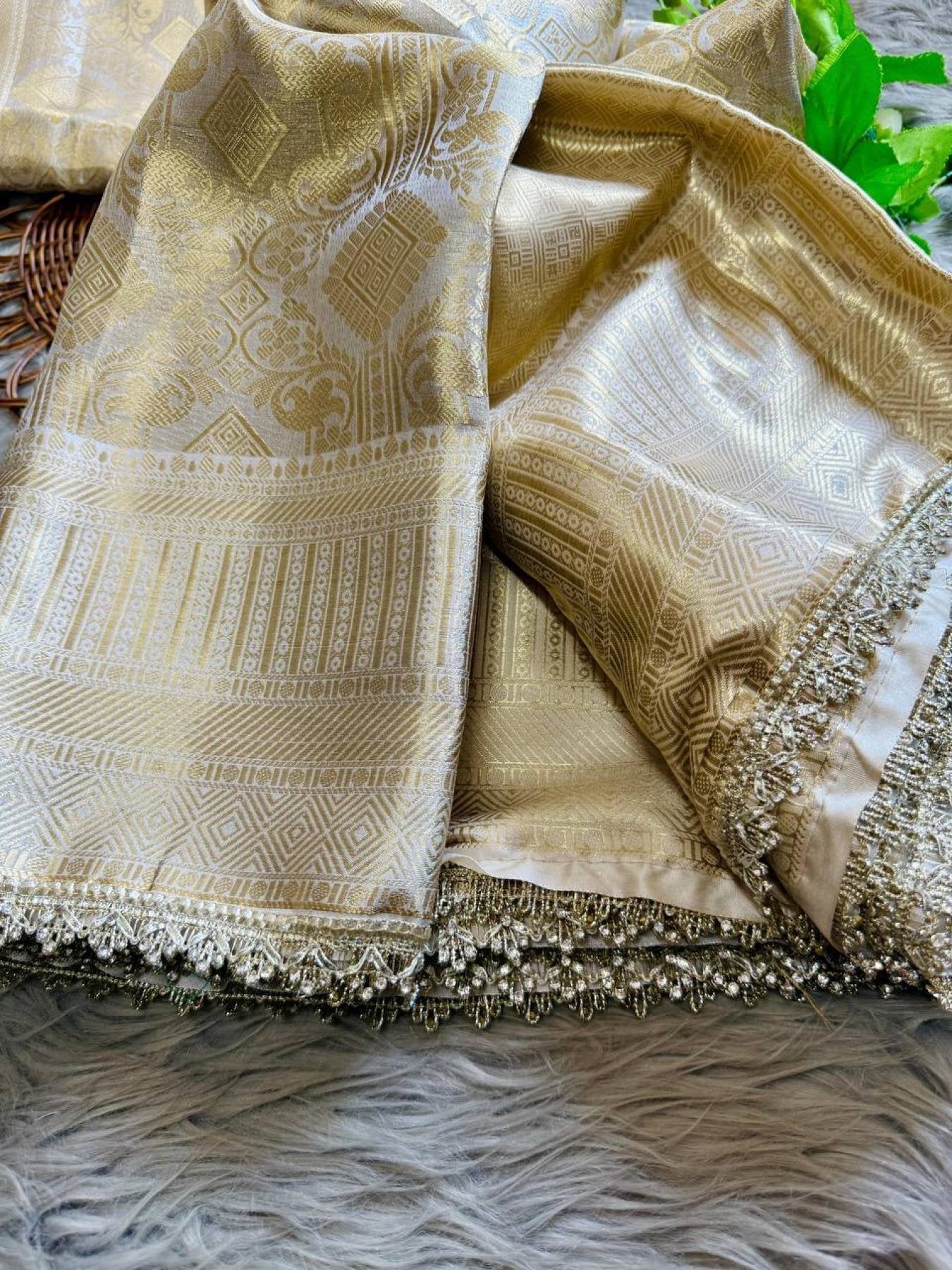 White Banarasi Saree - back view