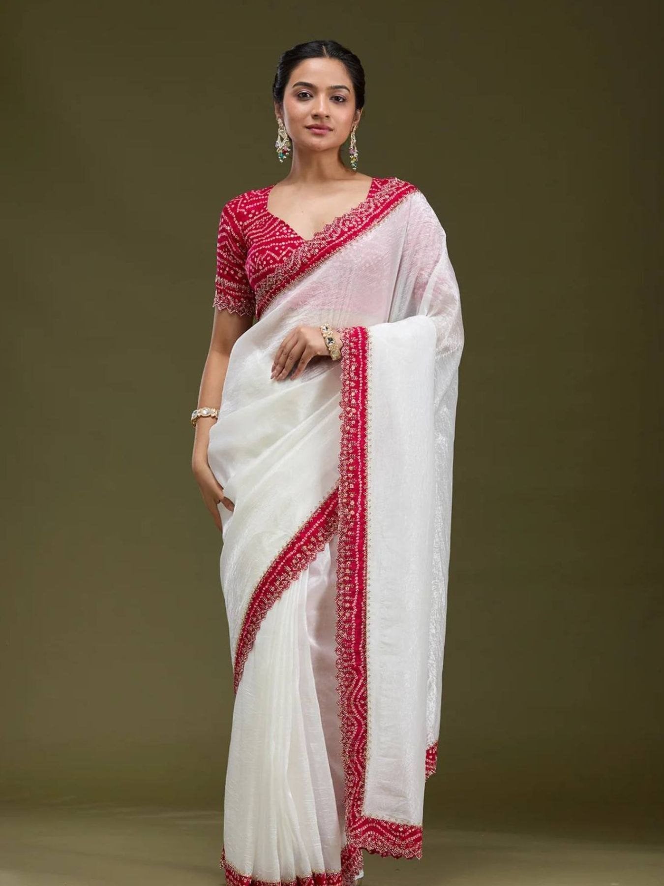 Gold Tissue Saree for women - full front view | Snyvia