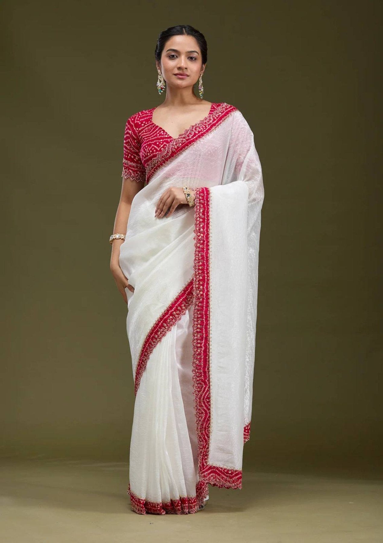 Gold Tissue Saree - side drape view