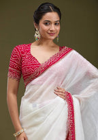 Gold Tissue Saree - Bandhani embroidery work detail