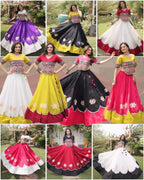 Roman Fabric Navratri Lehenga Choli with Kutchi Gamthi Embroidery Work back view