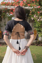 Roman Fabric Navratri Lehenga Choli with Kutchi Gamthi Embroidery Work colour variant view