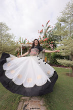 Roman Fabric Navratri Lehenga Choli with Kutchi Gamthi Embroidery Work front view