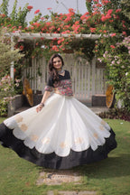 Roman Fabric Navratri Lehenga Choli with Kutchi Gamthi Embroidery Work detailed view