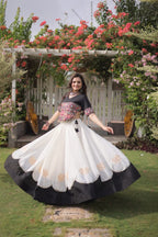 Roman Fabric Navratri Lehenga Choli with Kutchi Gamthi Embroidery Work back view