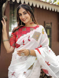 White Cotton Saree for women - full front view | Snyvia