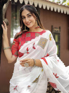 White Cotton Saree for women - full front view | Snyvia