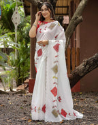 White Cotton Saree - drape and pallu detail