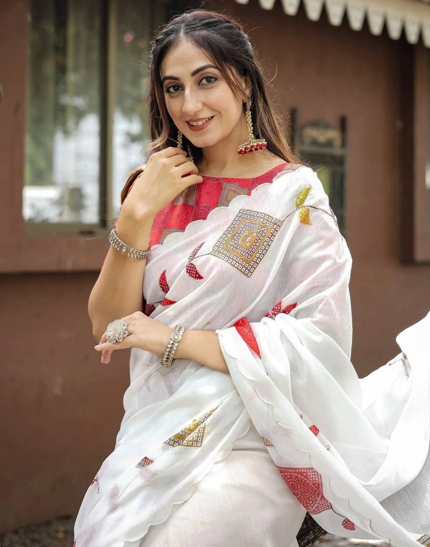 White Cotton Saree - side drape view