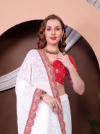 White Georgette Saree for women - full front view | Snyvia