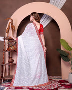 White Georgette Saree - drape and pallu detail