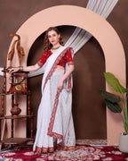 White Georgette Saree - side drape view