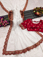 White Georgette Saree - blouse and border close-up