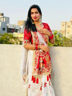 White Vichitra Saree for women - full front view | Snyvia