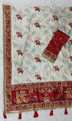 White Vichitra Saree - blouse and border close-up