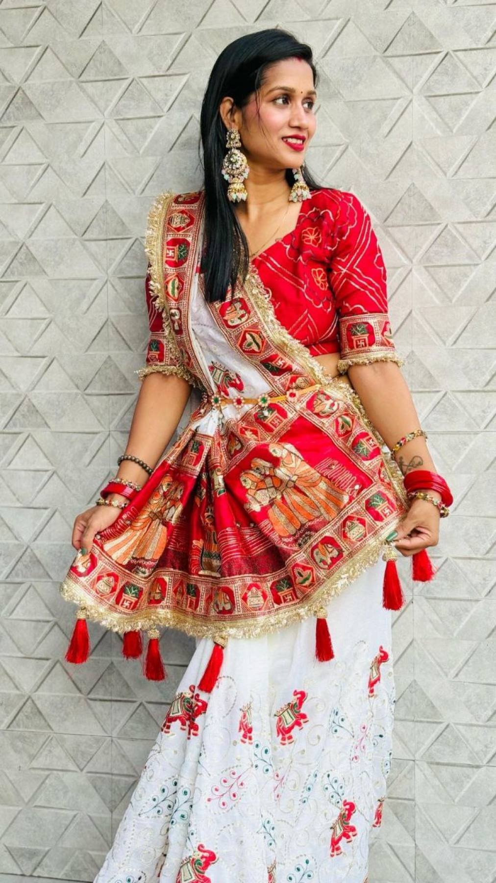 White Vichitra Saree - fabric texture close-up