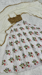 White Floral Digital Print Tapeta Silk Lehenga Choli with Georgette Dupatta back view