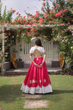 Roman Fabric Navratri Lehenga Choli with Kutchi Gamthi Embroidery Work blouse and dupatta detail