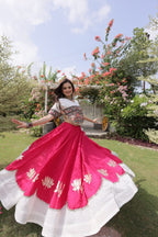 Roman Fabric Navratri Lehenga Choli with Kutchi Gamthi Embroidery Work detailed view