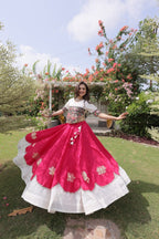 Roman Fabric Navratri Lehenga Choli with Kutchi Gamthi Embroidery Work colour variant view