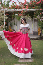 Roman Fabric Navratri Lehenga Choli with Kutchi Gamthi Embroidery Work back view