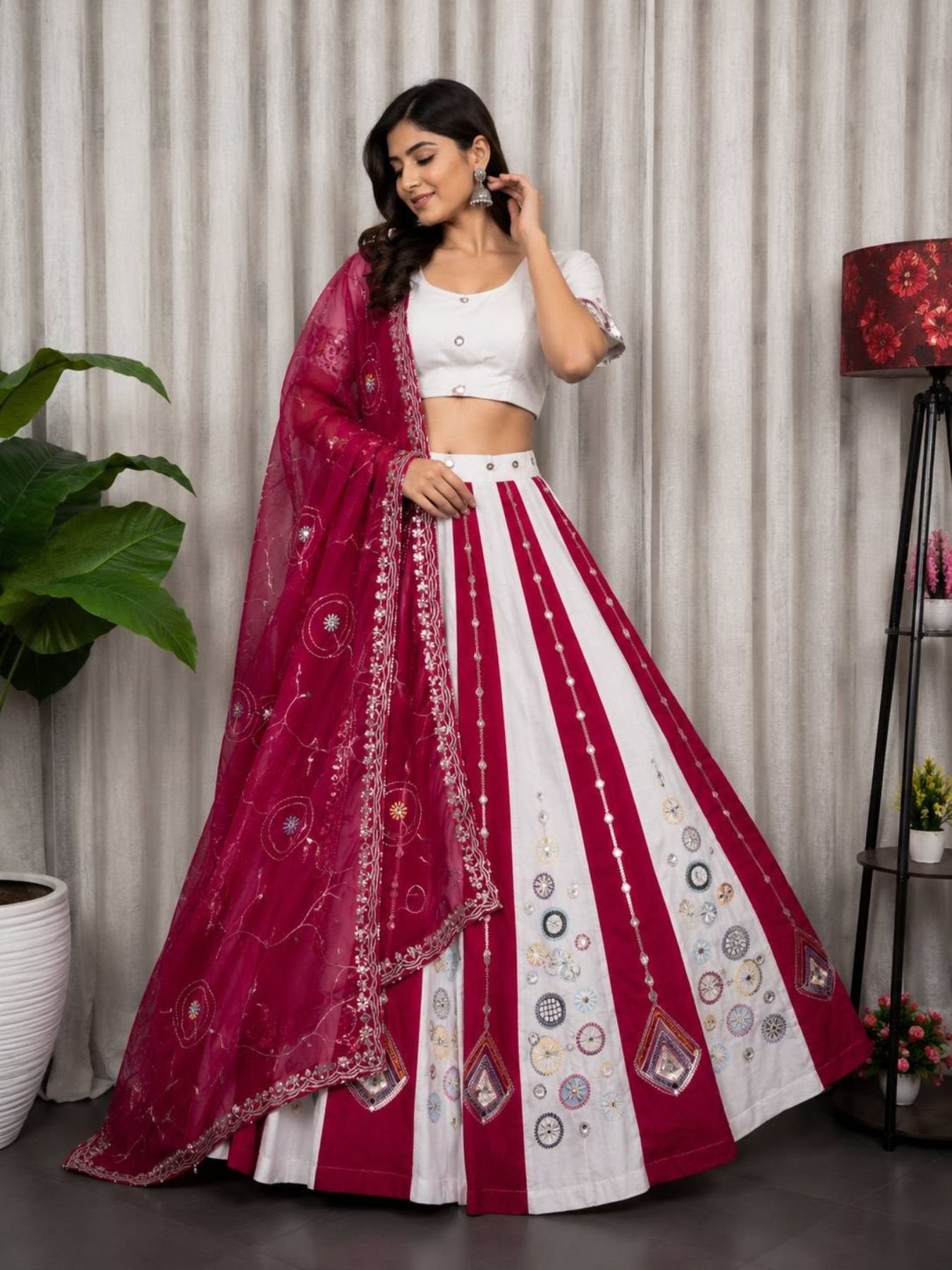 White Roman Silk Bridal Style Lehenga Set with Multi Thread Embroidery for women | Snyvia