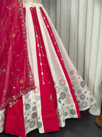 Pink White Roman Silk Bridal Style Lehenga Set with Multi Thread Embroidery back view