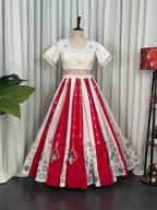 Pink White Roman Silk Bridal Style Lehenga Set with Multi Thread Embroidery styling view
