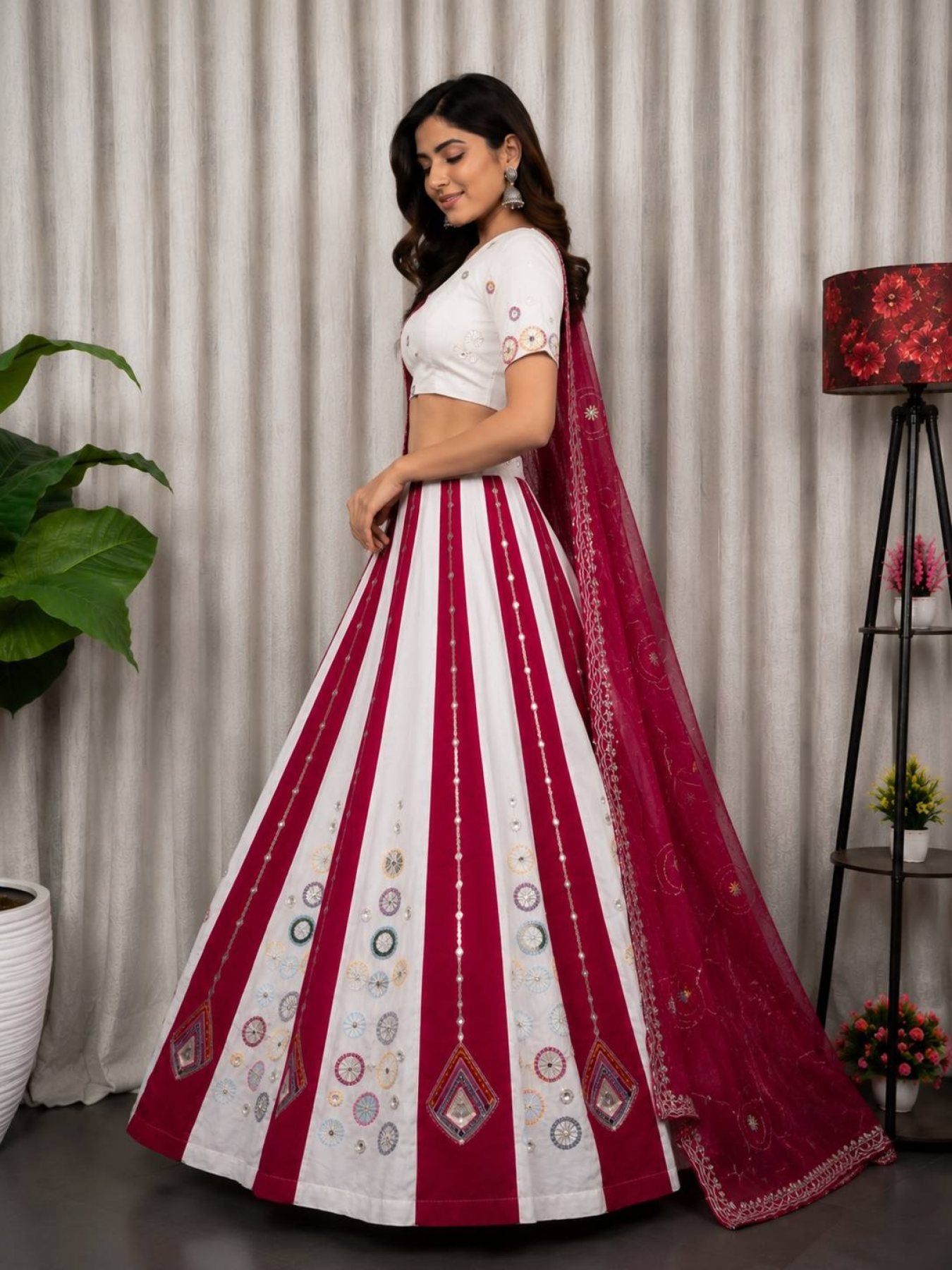 Pink White Roman Silk Bridal Style Lehenga Set with Multi Thread Embroidery colour variant view