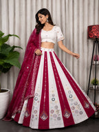 Pink White Roman Silk Bridal Style Lehenga Set with Multi Thread Embroidery front view