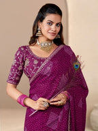 Wine Georgette Saree for women - full front view | Snyvia