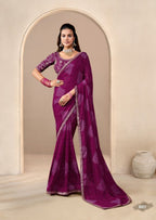 Wine Georgette Saree - drape and pallu detail