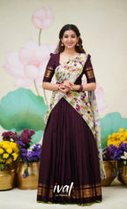 Color Kanjivaram Silk Zari Half Saree Lehenga with Linen Printed Dupatta front view