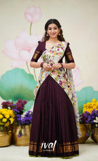 Color Kanjivaram Silk Zari Half Saree Lehenga with Linen Printed Dupatta full drape view