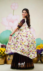 Color Kanjivaram Silk Zari Half Saree Lehenga with Linen Printed Dupatta blouse and dupatta detail