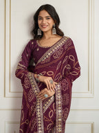 Wine Georgette Saree for women - full front view | Snyvia