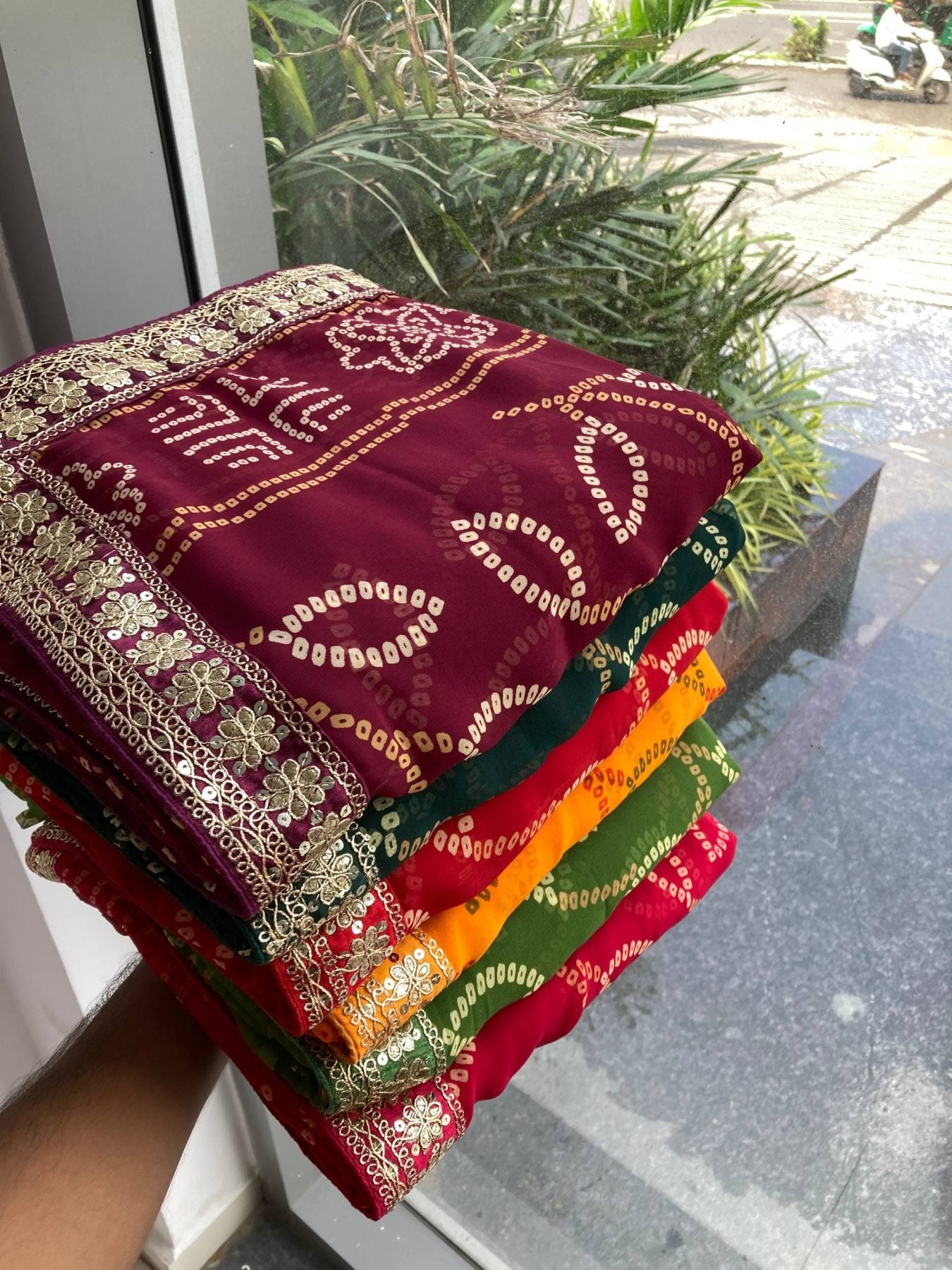 Wine Georgette Saree - fabric texture close-up