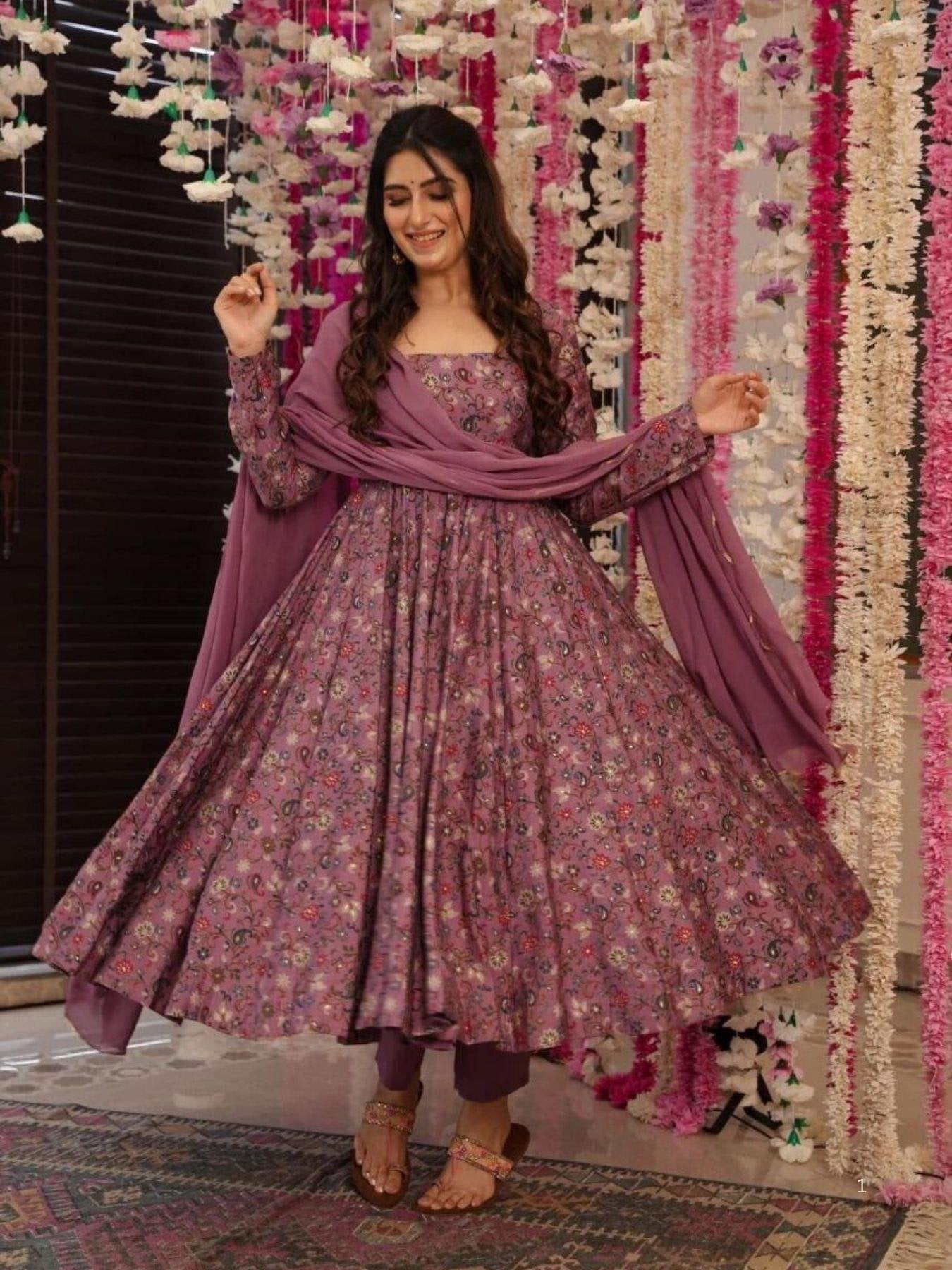 Floral Rayon Anarkali Kurta Set with Dupatta for women | Snyvia