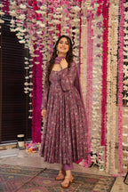 Floral Rayon Anarkali Kurta Set with Dupatta embroidery close-up